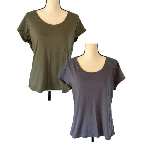 No Boundaries 2 Round Neck Short Sleeve Womens T-Shirt Olive Green/Gray Blue XL - Picture 1 of 9